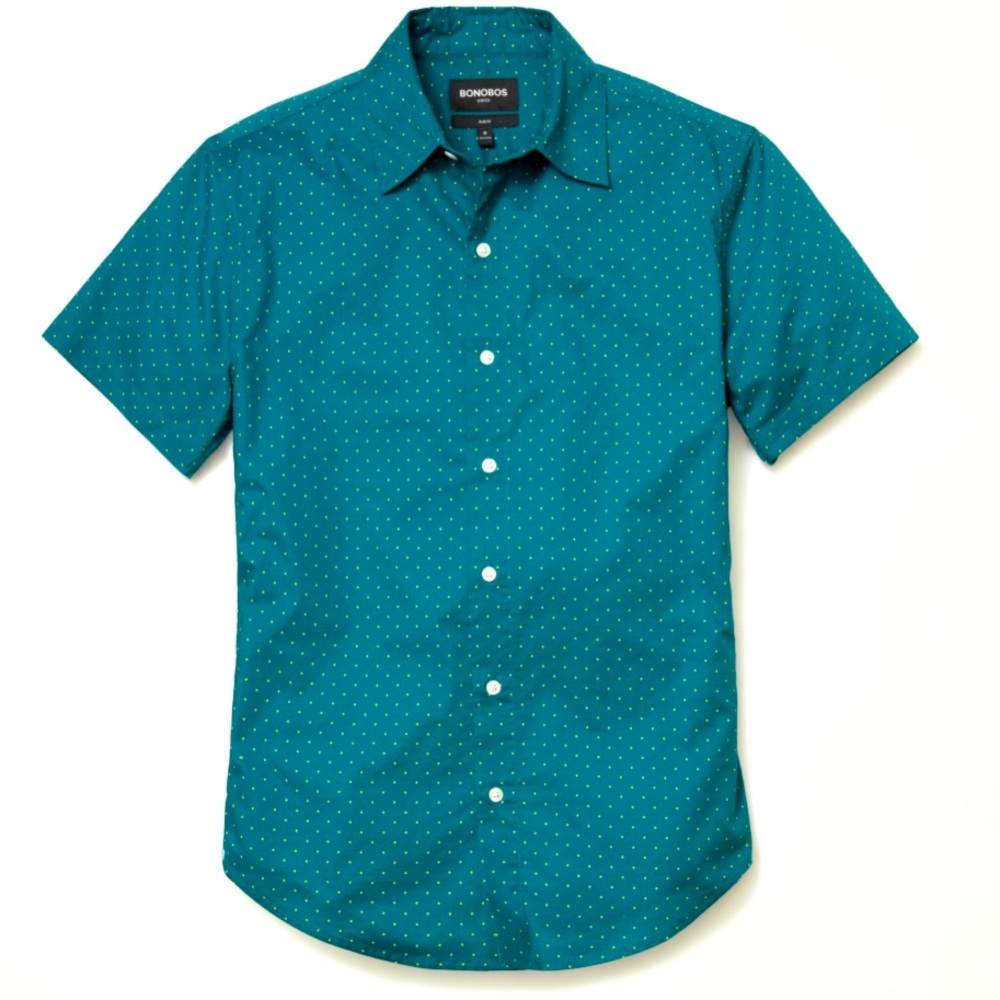 Men’s Bonobos stretch riviera short sleeve top -Miller Blue Dot pattern